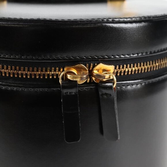 CELINE Vanity Cosmetic Pouch Leather Black Gold Auth 125415V - Picture 10 of 16